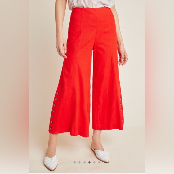 Anthropologie Bright Red Wide-Leg Pants 12 - Picture 7 of 10